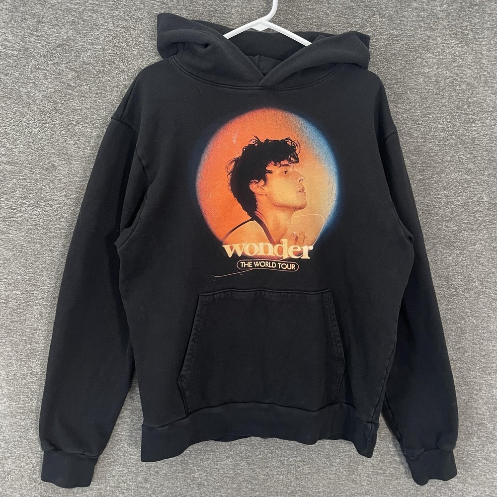 Shawn Mendes Wonder World Tour Hoodie Mens Medium Black Graphic Pullover Fleece
